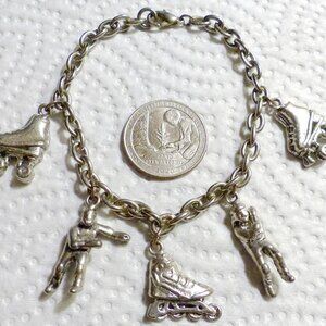 Vintage 8" Long Skaters Roller Shakes Roller Blades Cha Cha Charm Bracelet
